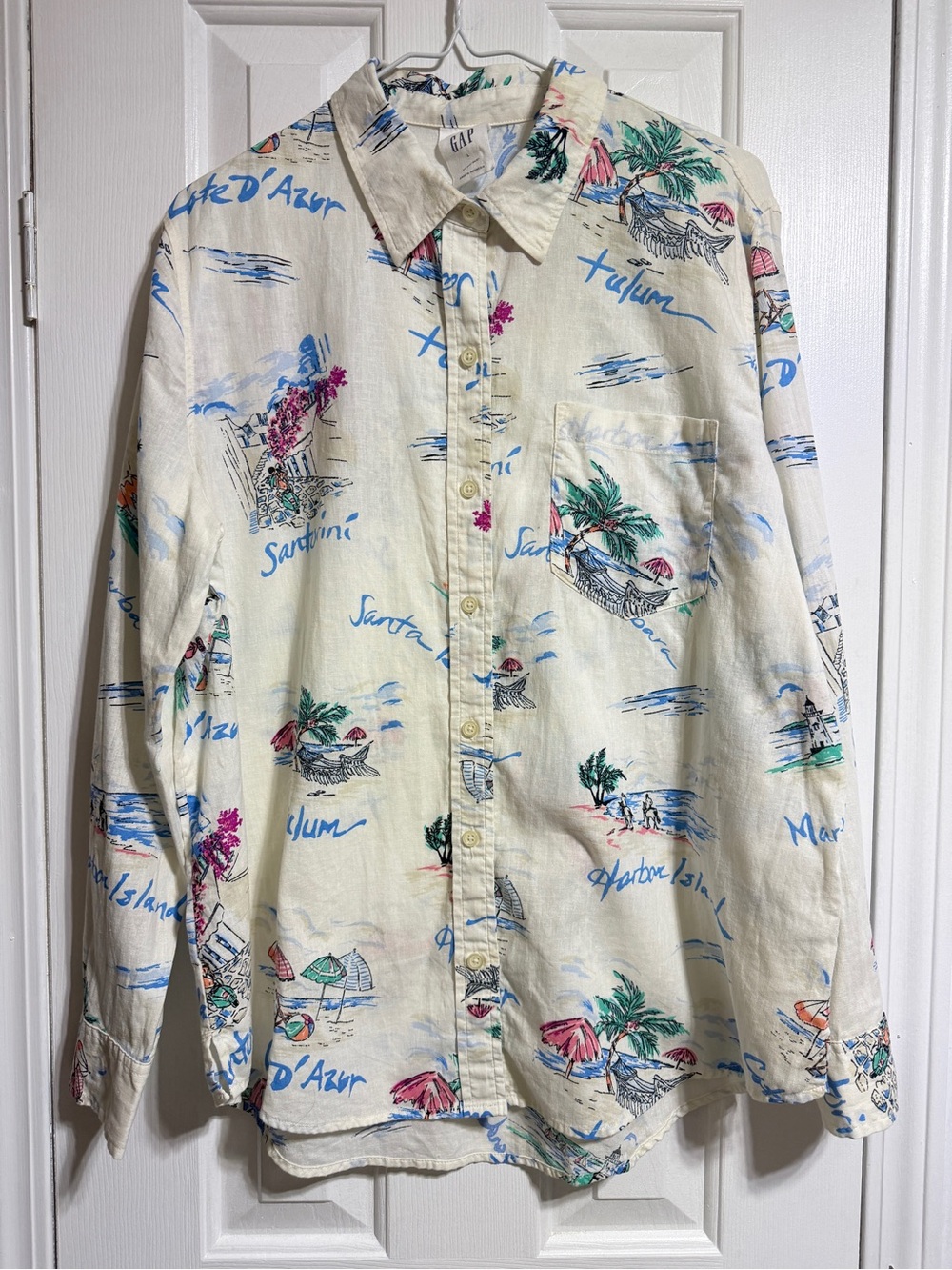 Gap easy linen blend beach vacay tropical long sleeve button down shirt Large - Picture 4 of 10